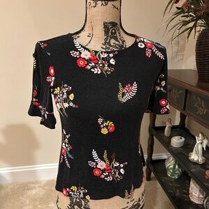 Boden Floral Black Top